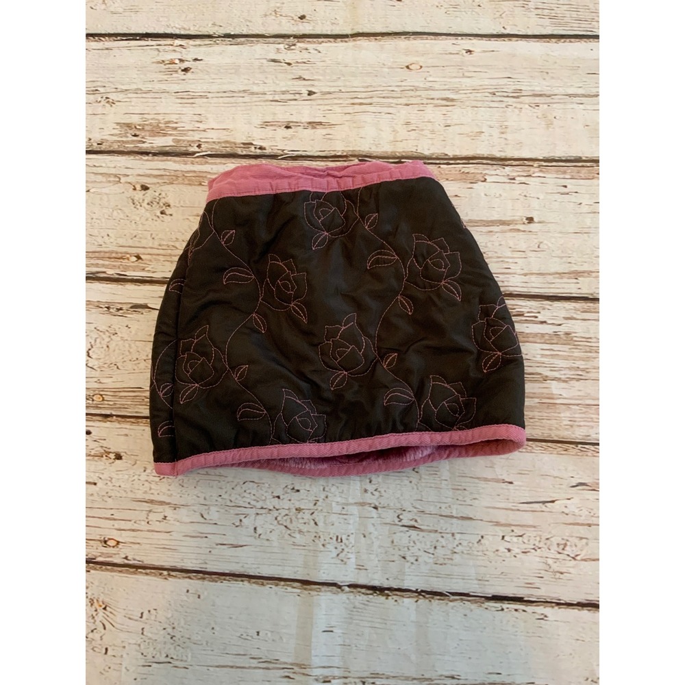 Cozy Toes Kids 2T Quilted Mini Skirt Brown Pink Floral Faux Fur Lined Corduroy